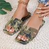 Армейский зеленый Кожаные женские тапочки с открытым каблуком Плоская повседневная пляжная обувь для пар Удобные сандалии для женщин