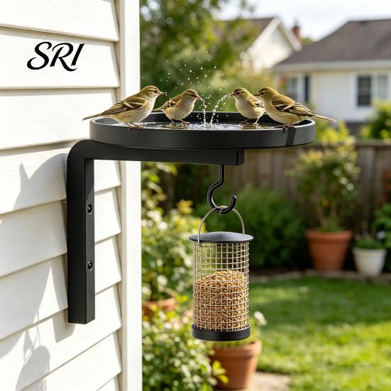 Bird Bath Wall Hanger Mounted Feeder, Heavy Duty Metal Birdbath Bowl with Garden Hook, Feeder Bracket for Outdoor Yard Mount Hook