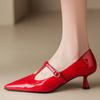Модные туфли-лодочки из натуральной кожи на среднем каблуке, женские, черные, телесного, красного цвета, на низком каблуке, для офиса, свадьбы, на платье, большой размер 45