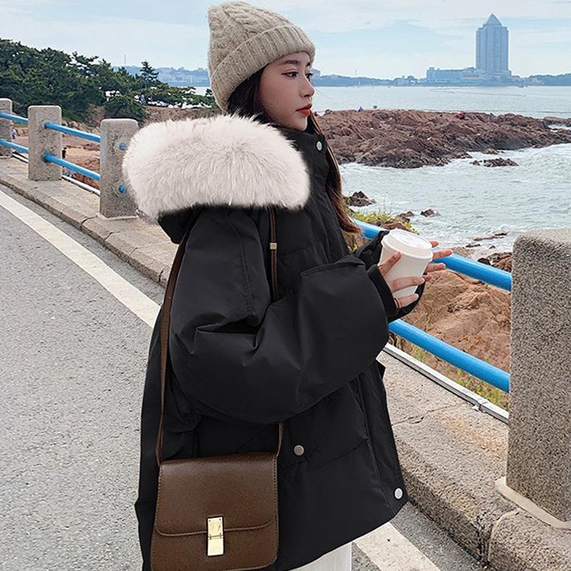 Одежда из хлопка 2024 года, новая утолщенная одежда из хлеба, женская зимняя короткая одежда с большим меховым воротником, хлопковая утепленная одежда, пальто с пирогом