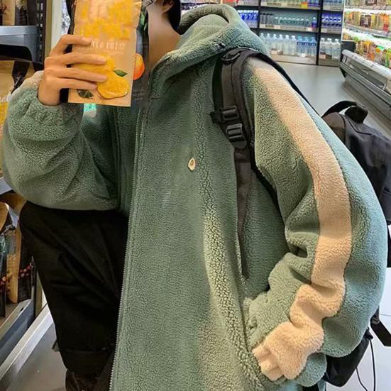 Мужская куртка с капюшоном, зимняя теплая толстая толстая искусственная шерпа, подол с завязками контрастного цвета, карман на молнии с длинными рукавами, свободная посадка, негабаритное студенческое мужское повседневное пальто