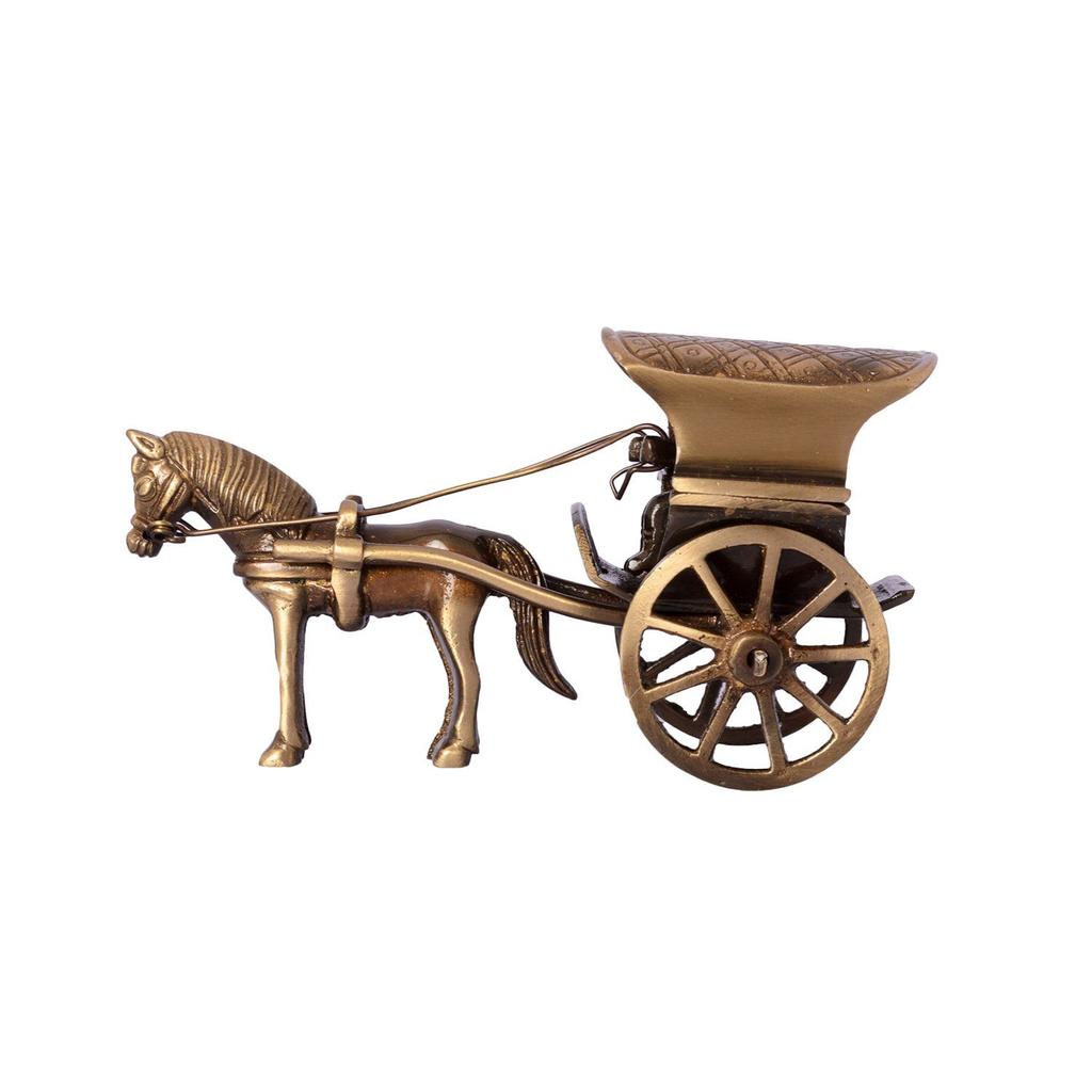 Antique Finish Horse Carriage Brass Showpiece (13 Cm X 6 Cm X 8, Brown and Golden)