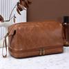 Double-Layered Toiletry Bag for Men Dad Husband Lightweight Leather Travel Shaving Kit Organizer Cosmetic Zipper Pouch