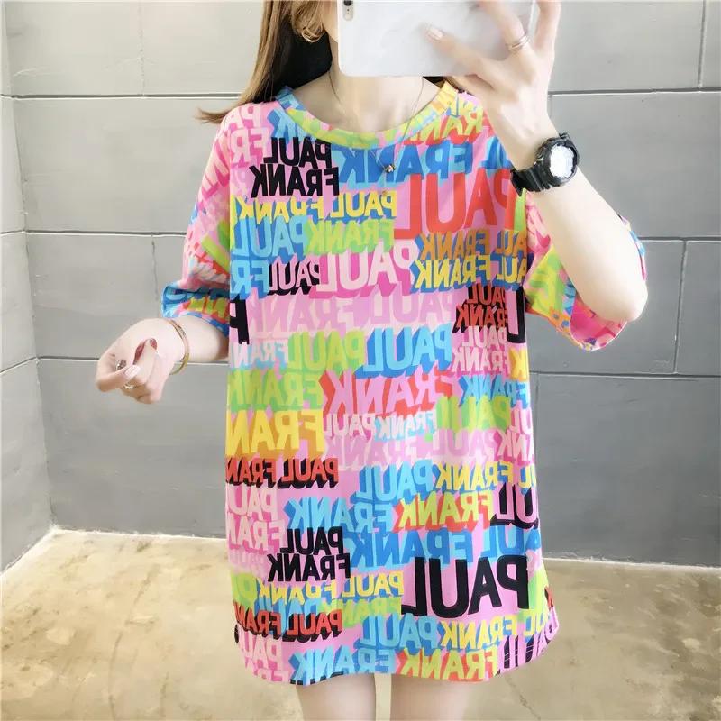 Летняя винтажная футболка с принтом Мода Женская Оверсайз Графические Длинные Футболки Y2k Топы Харадзюку хип-хоп Уличная одежда молодежная