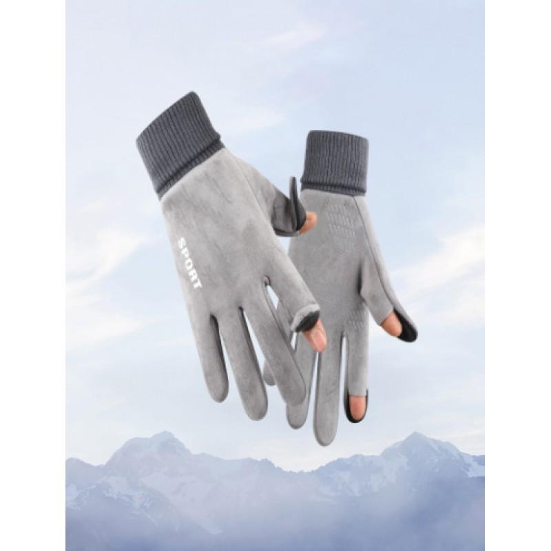 Mens Fleece-Lined Touchscreen Gloves With Half-Finger Design Winter Cycling Skiing Outdoor Sports