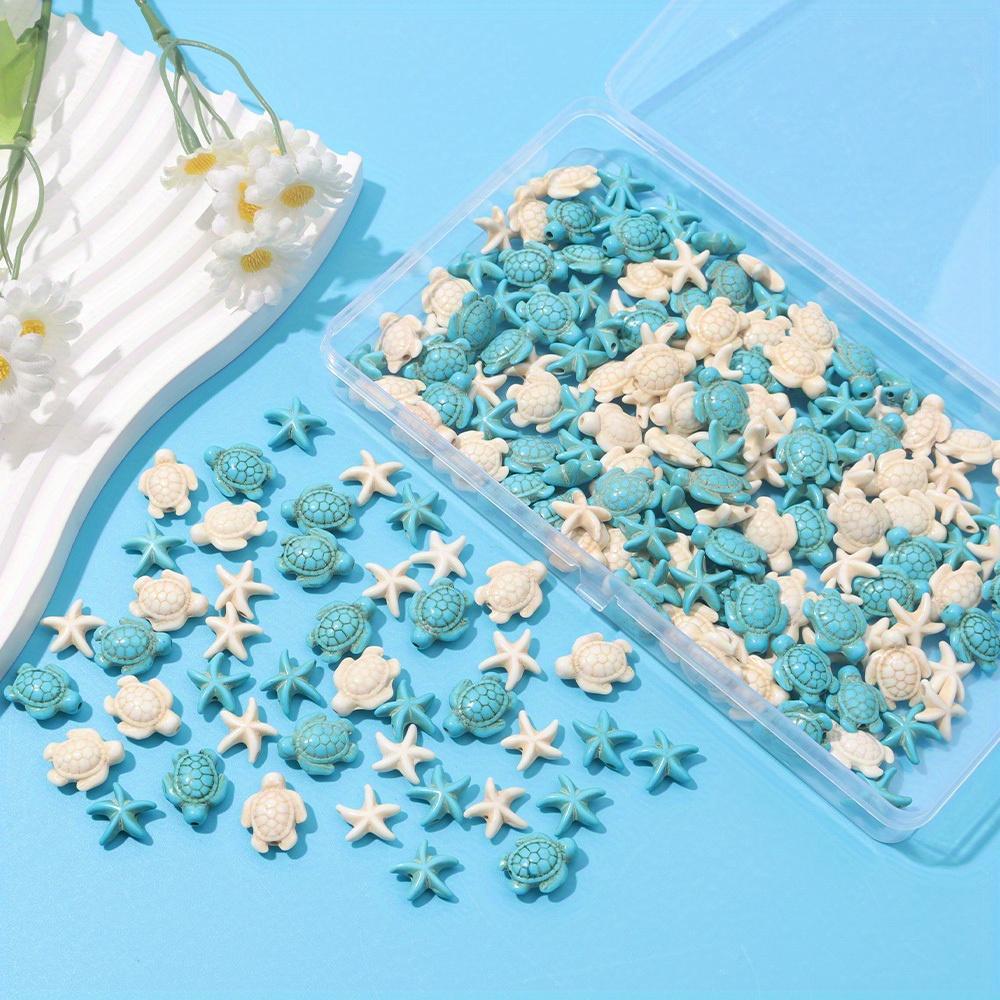 200 шт. бирюзового материала, набор из синих и белых бусин в виде морской звезды и черепахи, разделительные бусины в виде синих и белых бусин в виде морской звезды и черепахи