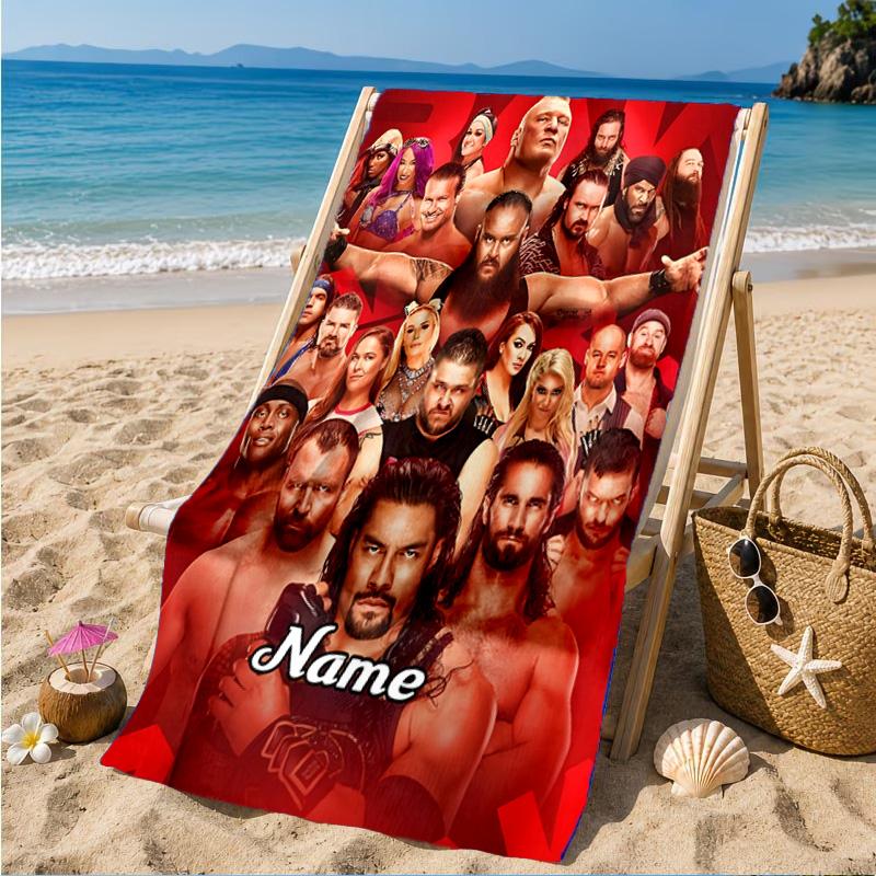 Custom Name wrestling Superstars Collage Beach Towel Microfiber Beach Towel, Lightweight and Quick-Dry, for Summer Travel, Swimming Pool Gift