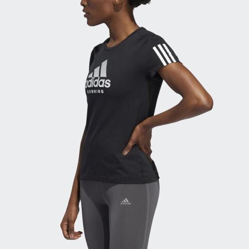 adidas Футболка Run It с принтом логотипа BoS, спортивная, с круглым вырезом, удобная, повседневная, с коротким рукавом, в американском стиле, женские топы, черного цвета ED5864