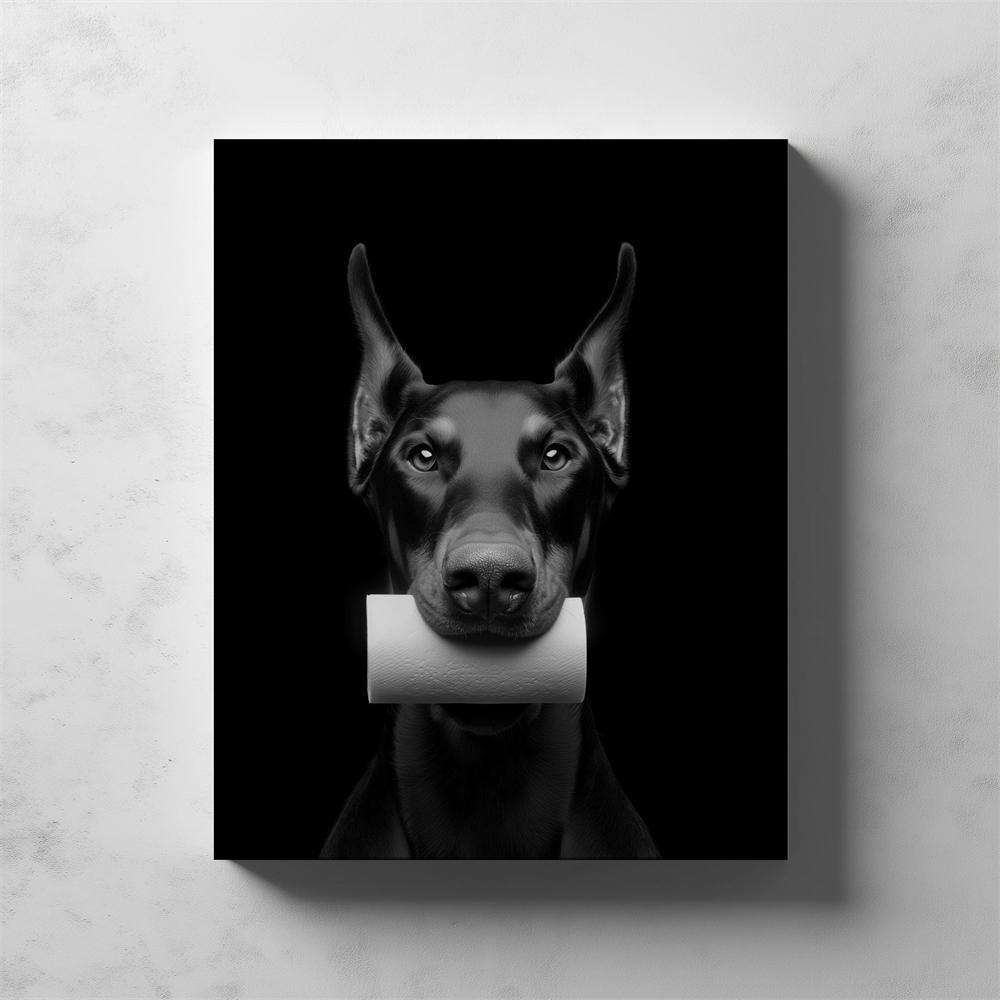 Funny Bathroom Doberman Dog Prints Quirky Dopamine Decoration Wall Art Print Poster Home Toilet Canvas Painting Home Decor