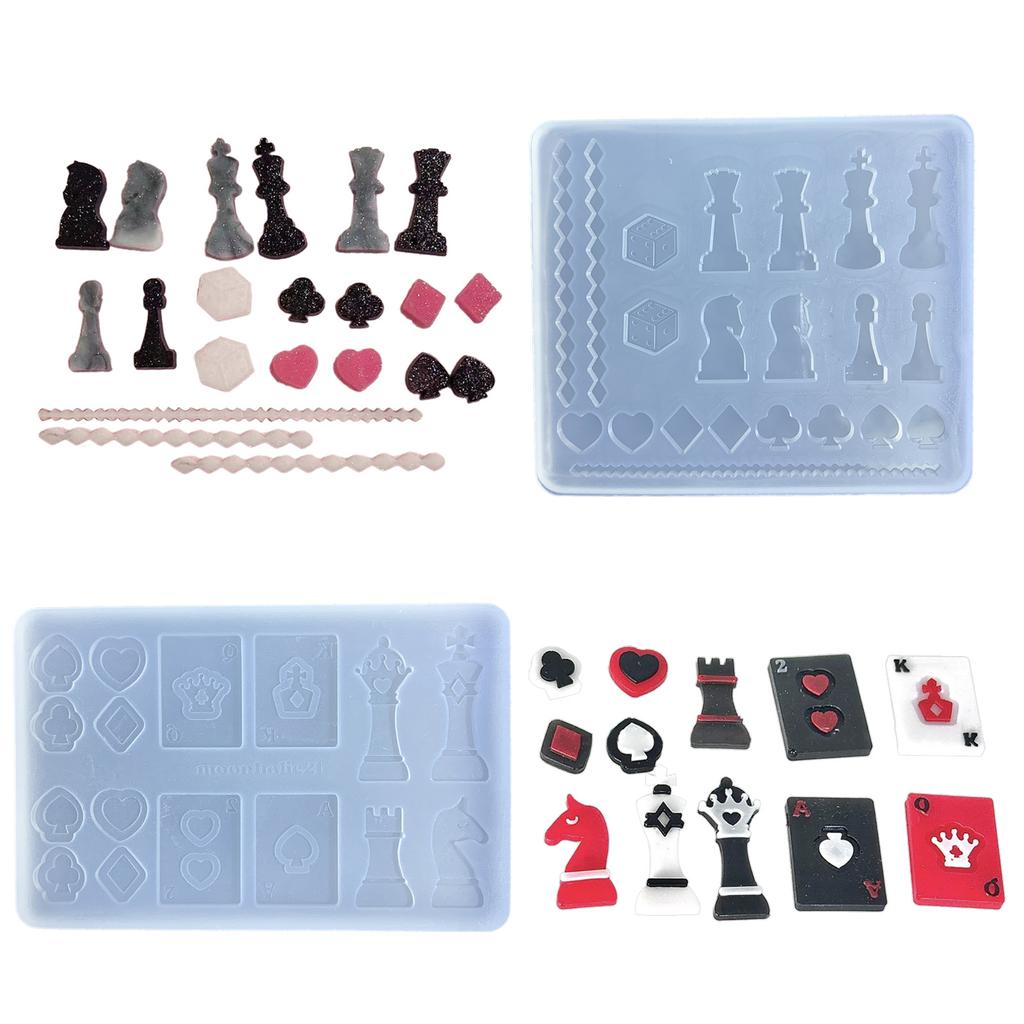 Chess and Cards Making Mould Kit Easy To Clean Silicone Casting Mold Handmade Accessories Mould for Craft Enthusiasts