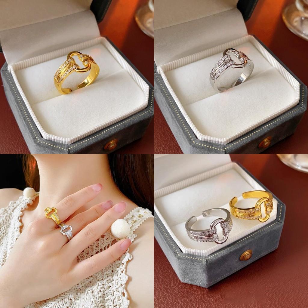 Elegant Geometric Open Ring For Women With Zirconium Stone In Minimalist Style For Fashionable Everyday Wear