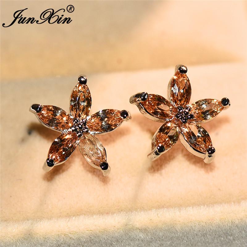 Zircon 5 Star Colors Fivepointed Floral Stud Earrings Silver Color Jewelery
