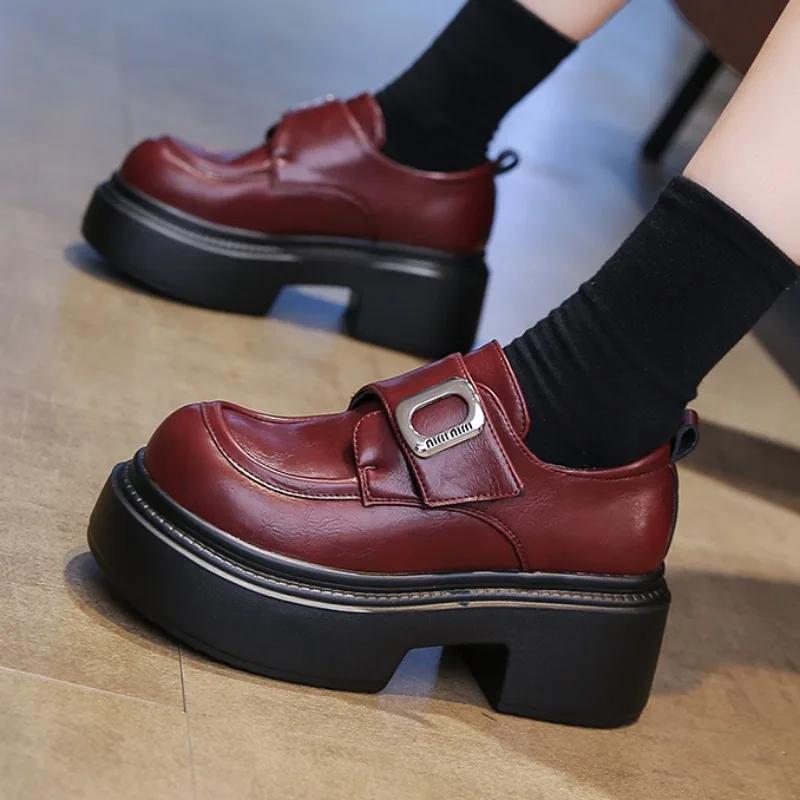 Spring Autumn Platform Loafers Women Designer Soft-soled Casual Leather Women's Shoes Fashion British Style Pumps Shoes Ladies