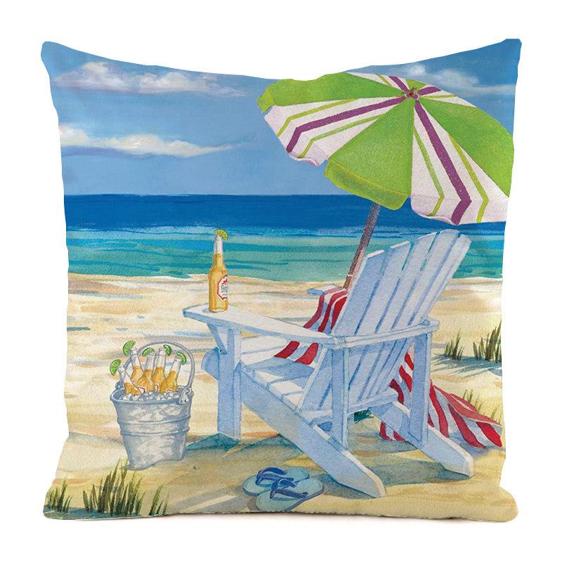 Beach Lounge Chair Collection Digital Printing Short Plush Pillow Covers For Car Sofa Office Cushion Cover Home Goods