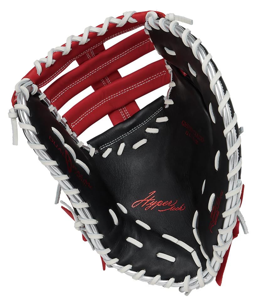 Rawlings Бейсбольная перчатка HYPER TECH COLORS для кетчера и первого броска, мужская (GS5FHTC3ACD) Основа, Черный/Алый, 12,5 дюймов, Для правой руки