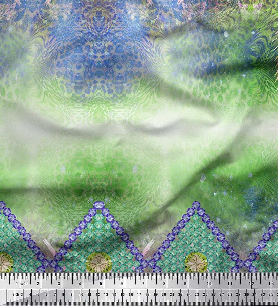 Soimoi Japan Crepe Satin Fabric Floral & Panel Print Sewing Fabric metre 42 Inch