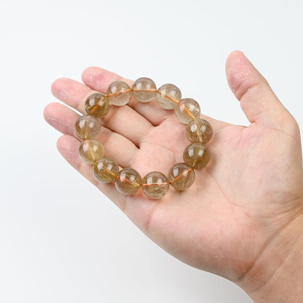 Jewelry Town Shosenkyo Rutilated Quartz 17mm 16cm Inner Power Stone for Good and Work [Eigado] Bracelet, Beads, Diameter, Fortune, Money,