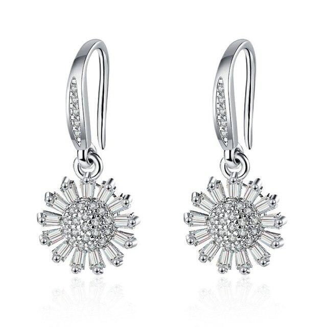 New 925 Sterling Silver Women Earrings Pendant Fashion Ins Wind Sun Flower High Quality Zircon Pair Ear Studs Earring Jewelry