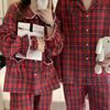 Korean Spring & Autumn Plaid Lace Peter Pan Collar Pajamas - Loose Couple Long Sleeve Homewear Set
