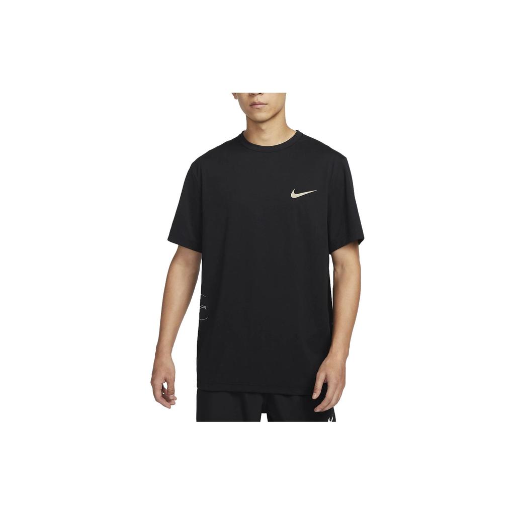 Nike Сплошной цвет с круглым вырезом и принтом, повседневная спортивная футболка с коротким рукавом, мужские топы, черный FN7290-010