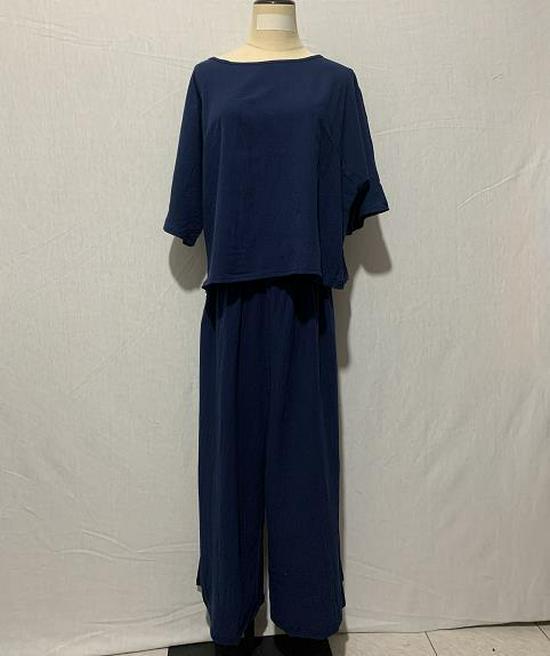 2023 Европейский и американский женский льняной повседневный свободный однотонный комплект из двух предметов