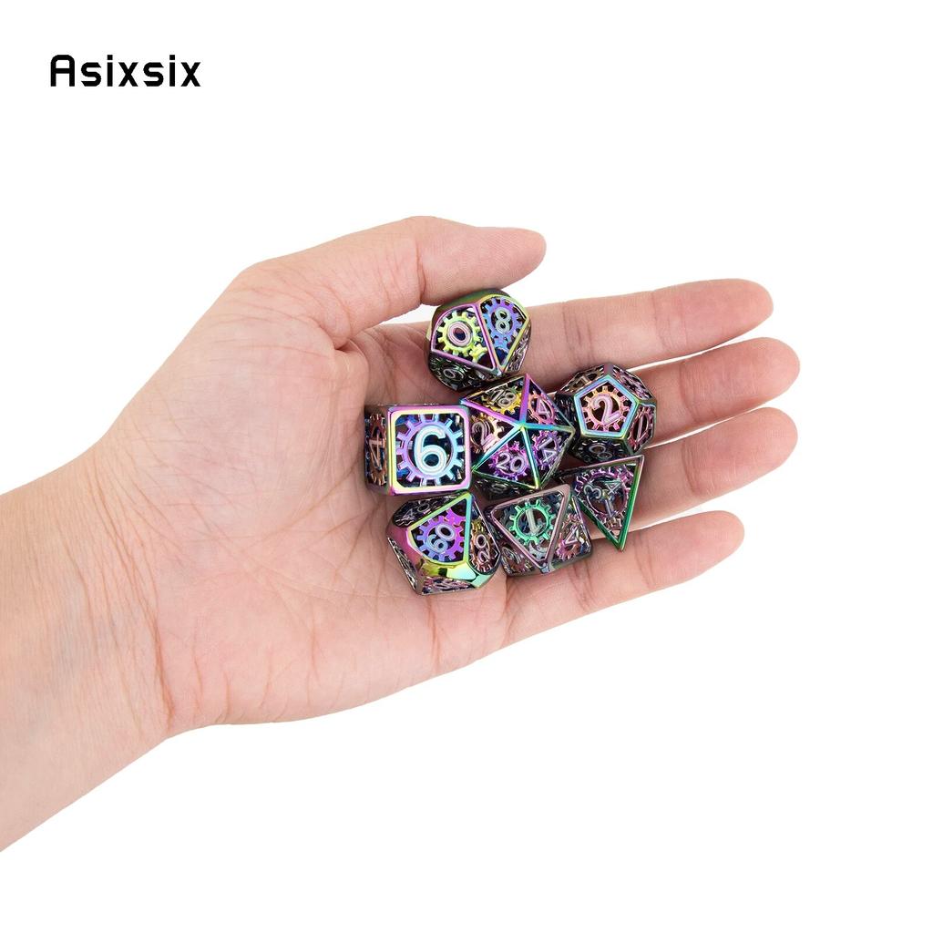 7 шт. красочные шестерни, металлические кубики, полые металлические многогранные кубики, набор, подходит для ролевой игры, настольной игры, карточной игры