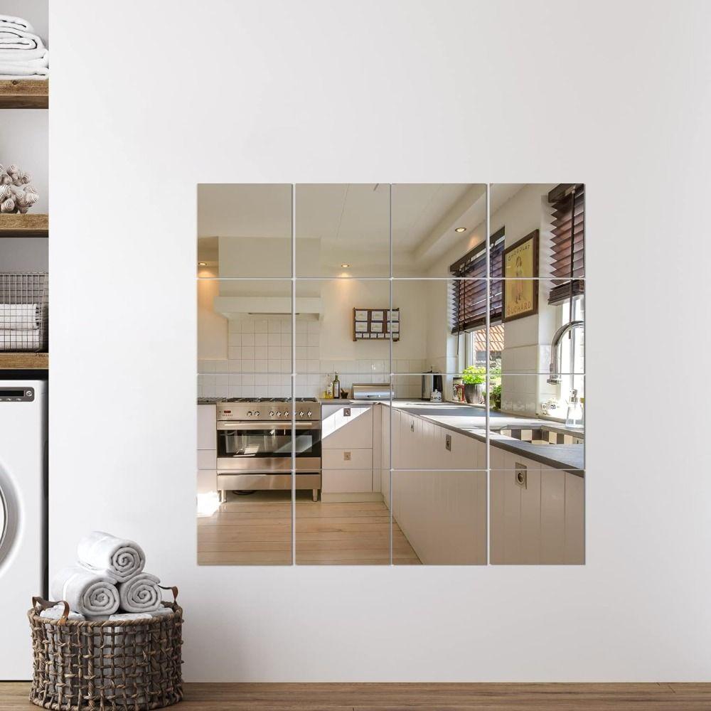 Durable Square Mirror Decal Self Adhesive Home Mirror Tiles Safe Wall Mounted Mirror  Bathroom