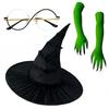 3pcs Glasses and Gloves Witch Cos Hat Kit Halloween Costume Headgear Party Role Play Cap  for Adults