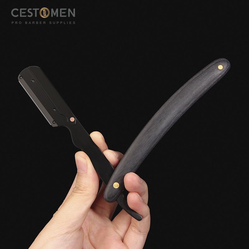 CESTOMEN Мужская бритва с прямыми краями, бритва из нержавеющей стали, профессиональный парикмахерский держатель для ножей, складные деревянные ручные бритвы, парикмахерские инструменты