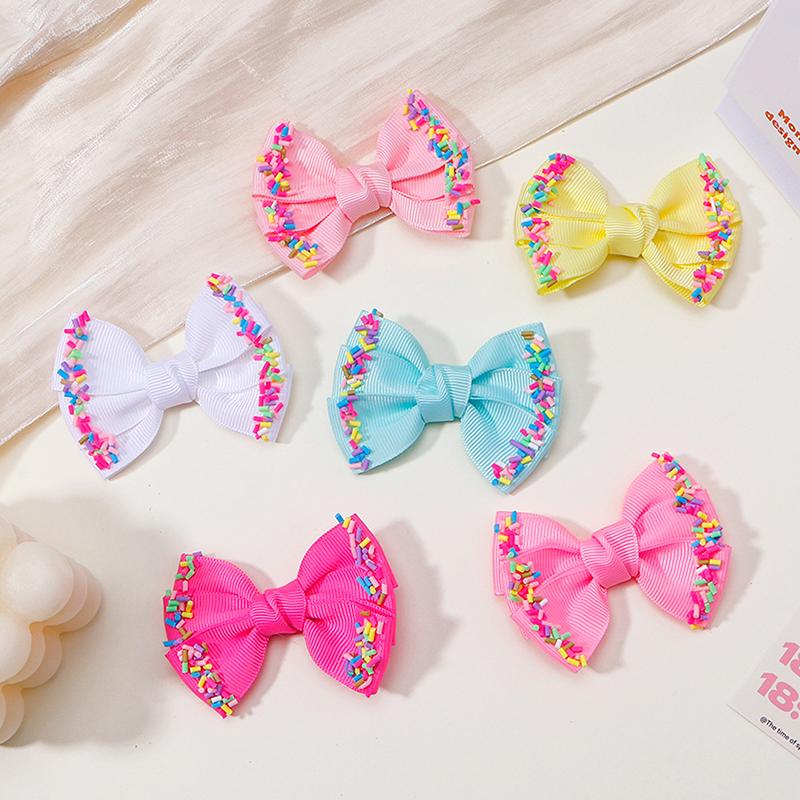2/6Pcs Baby Solid Hair Bows Hair Clips Ribbon Bow Hairpin For Girl Cheer Bowknot Barrettes Children Headwear Hair Accessories