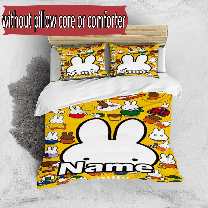 3pcs Duvet Cover Set (1*Duvet Cover + 2*Pillowcase, Without Core), Custom Name Miffy Pattern Bedding Set, Home Bedroom Decor Gift