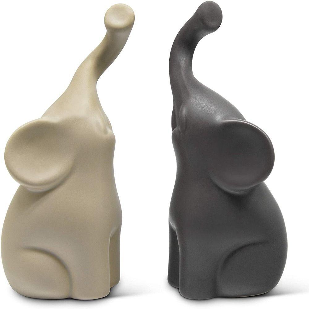 2 Sets of Ceramic Couple Elephant Double Elephant Elephant Sculpture Fashion BookShelf Display