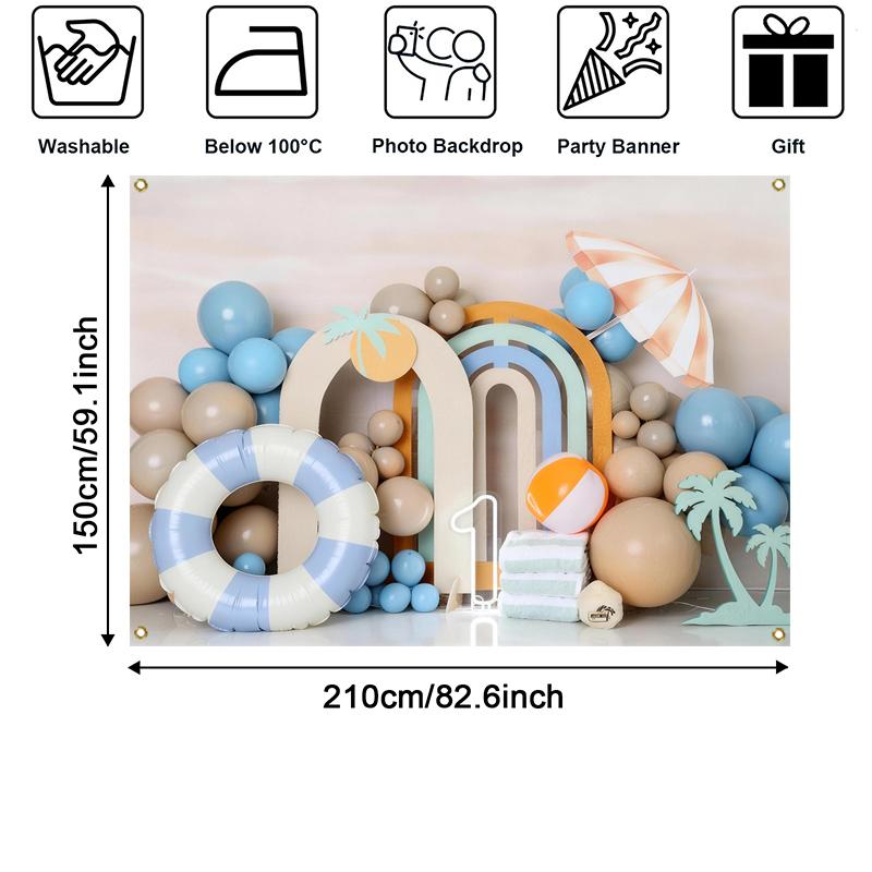 LS Summer Palm Beach Backdrops Girl Baby Birthday Cake Smash Props Balloons Kids Photography Backgrounds