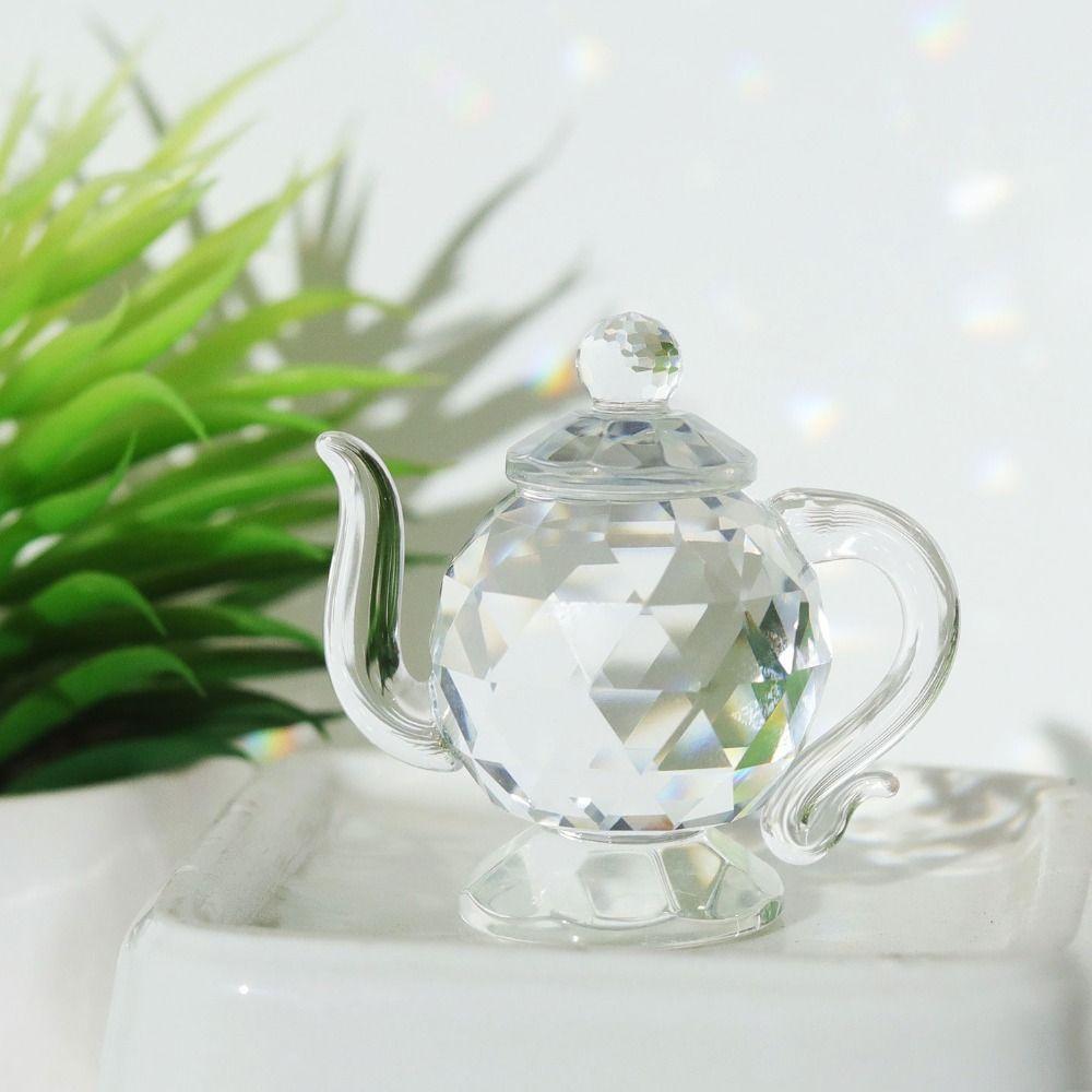 Clear Crystal Teapot Figurine Teapot shape Glass Teapot Teapot Sculpture Ornament Wedding Gift