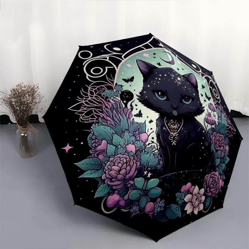 1pc Witchy Cat Pattern Umbrella, Fashionable, Personalized, High-Value Folding Umbrella, a Must-Have for Summer, 8-Rib Durable Iron Frame, Tri-Fo
