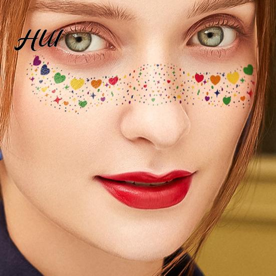 Rainbow Festival Face Stickers Metallic Freckle Heart Decals Water-based Waterproof Temporary Tattoos for Parties Festivals Photo Booths Star And Dot