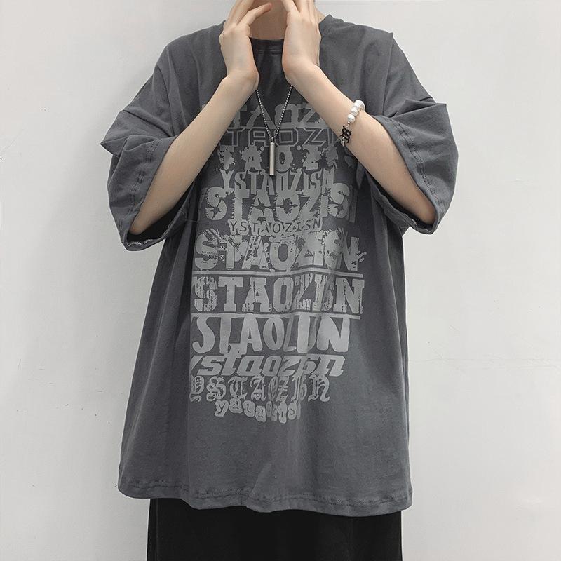 Мужская модная футболка с коротким рукавом в темном стиле с хип-хоп принтом - Свободный крой, Круглый вырез, Летний стиль Гонконг BF