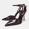 Luxury Patent Leather Ankle Strap Thin High Heels Women Sexy Pointed Toe Pumps Women Elegant Banquet Office Shoes for Ladies