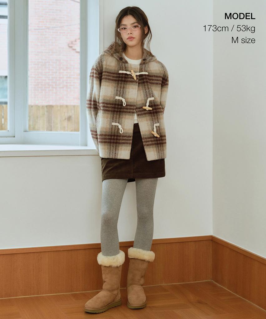 MUSINSA STANDARD WOMAN Women'S Alpaca Blend Check Short Duffle Coat [Mustard]