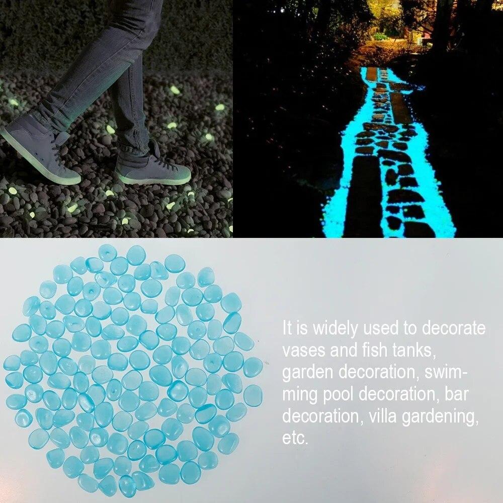 200Pcs Glow In the Dark Garden Pebbles For Sidewalk Garden Terrace Lawn Garden Patio Fish Tank Aquarium Decoration Glow Stone