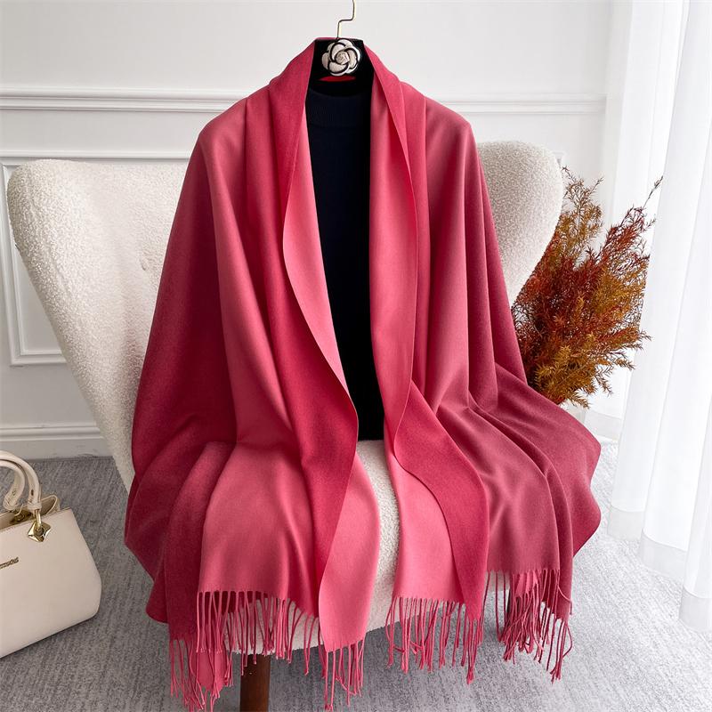 Winter Women Scarves Long Warm Gradient Imitaion Cashmere Hijab Solid Lady Shawl Wrap Female Pashmina Bandana Head Scarf