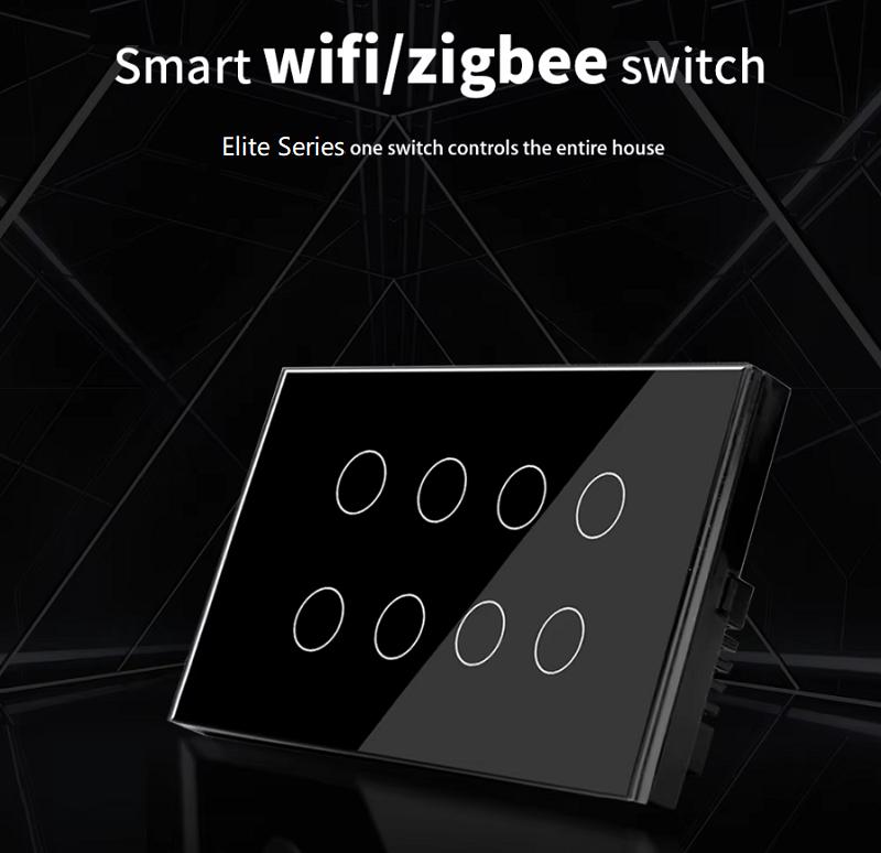 8 Gang WiFi Zigbee Smart Wall Touch Switch 10A Alexa Voice Control Waterproof for App Smart Home Lighting System