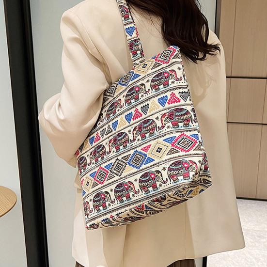 Ethnic Style Retro Print Shoulder Bag Large Capacity Splicing Knitting Tote Hand