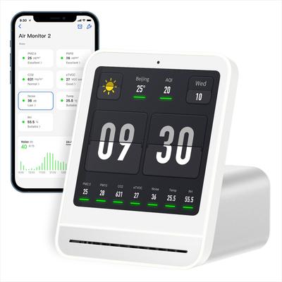 Qingping Air Quality Monitor 2 Измеритель качества воздуха в помещении Измерение концентрации загрязняющих веществ в воздухе, таких как влажность и функция будильника Smart