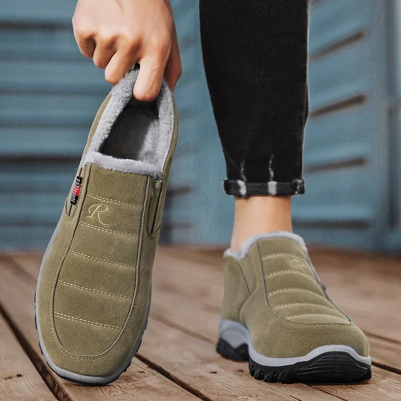 Мужские повседневные ботильоны слипоны Теплый мех Удобные кроссовки Нескользящие Ботас Мужская обувь Зимние сапоги для снега