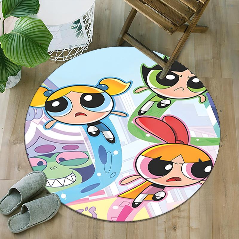 1pc Powerpuff1 Carpet, Round Rug, Comfortable, Suitable for Entryways, Living Rooms, Office, And Bedrooms, Christmas Decoration