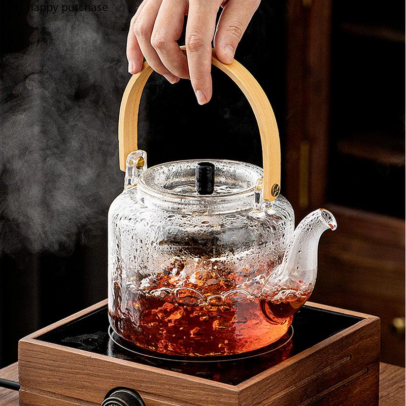 Glass Teapot Bamboo Handle High Temperature Teapot Kettle Tea Set Tea Infuser Teaware Tea Utensils Tea Making Tools Accessories