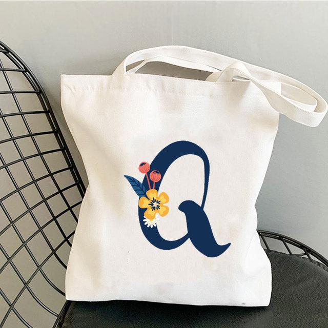 Алфавит Цветочный дизайн Литературные книги Сумка Многоразовая сумка для покупок Женские парусиновые сумки на ремне Модные женские сумки Повседневные сумки