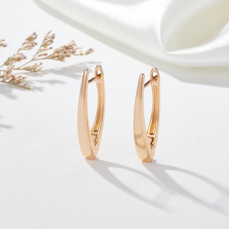 Kinel Glossy Gold Color V Shape Earrings For Women