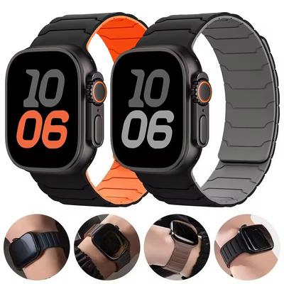 Силиконовый ремешок для Apple Watch 46 мм 42 мм 49 мм 45 мм 41 мм 44 мм 40 мм Магнитный ремешок для IWatch Ultra 2 Series 10 9 8 7 6 SE 5 4 3